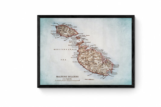 Malta Map - Antique Reproduction - The Maltese Islands - Available Framed