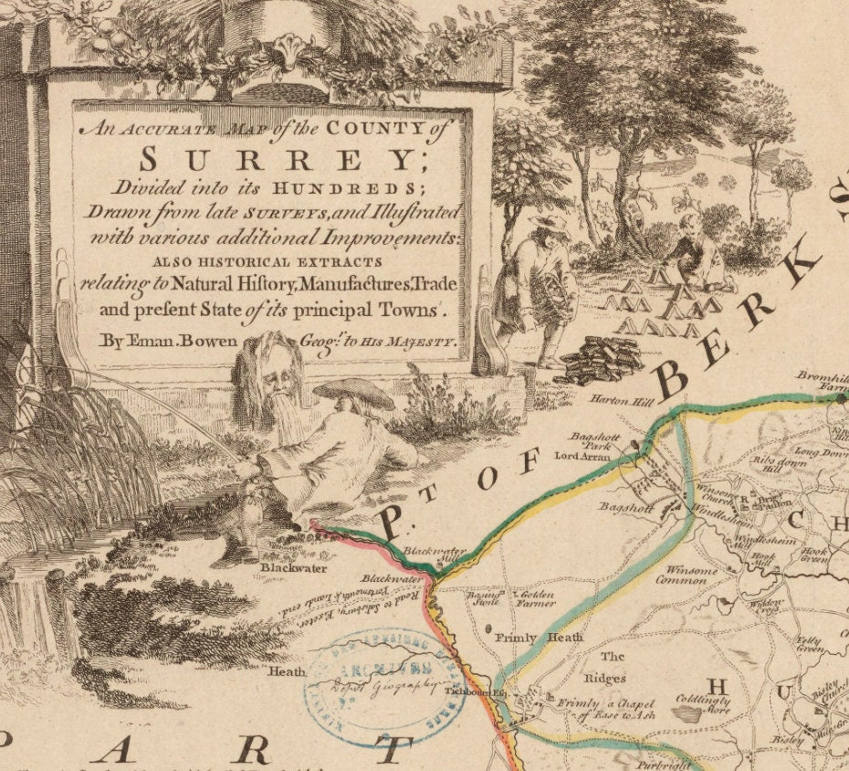 Surrey Map dated 1749 - Antique Reproduction - Emanuel Bowen - Detailed County Map - Available Framed