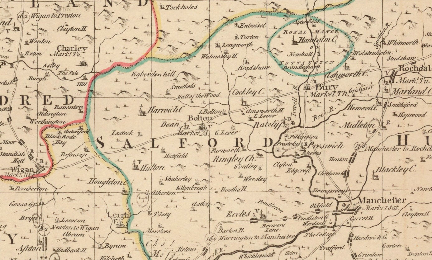 Lancashire Map dated 1749 - Antique Reproduction - Emanuel Bowen - Detailed County Map - Available Framed