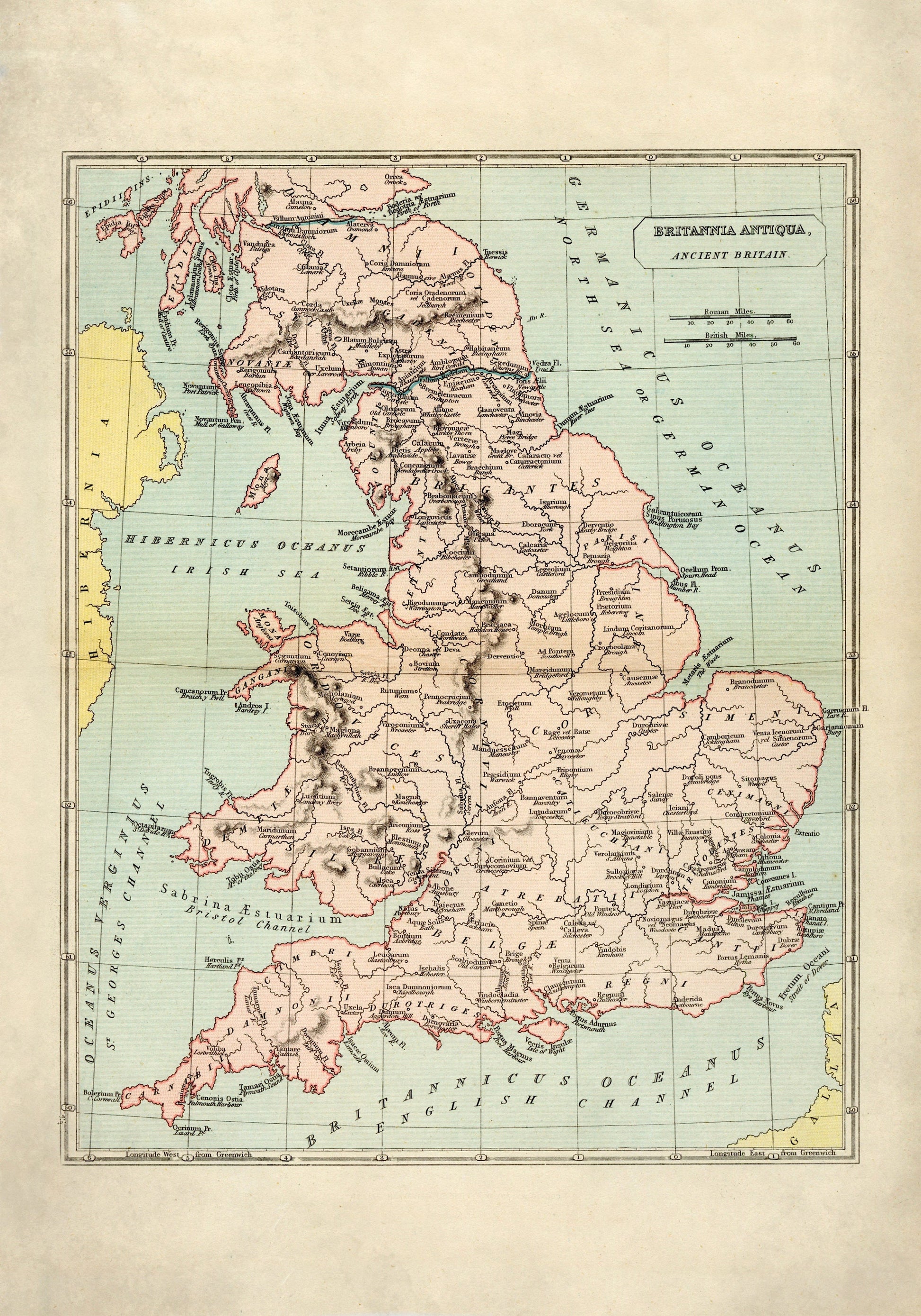 Britannia Antiqua (Ancient Britain) Map - Antique Reproduction - Classics Map - Ancient History - Available Framed