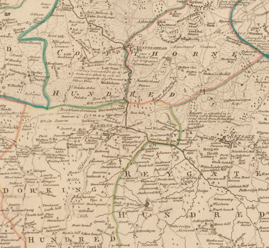 Surrey Map dated 1749 - Antique Reproduction - Emanuel Bowen - Detailed County Map - Available Framed