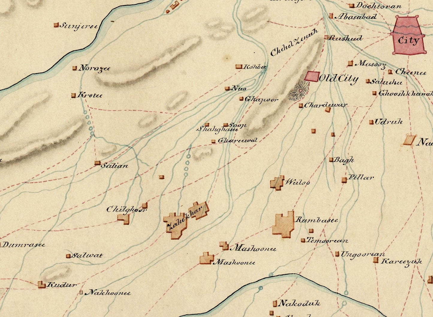 Villages round Kundahar - Kandahar, Afghanistan - Map dated 1840 - Antique Reproduction - Available Framed