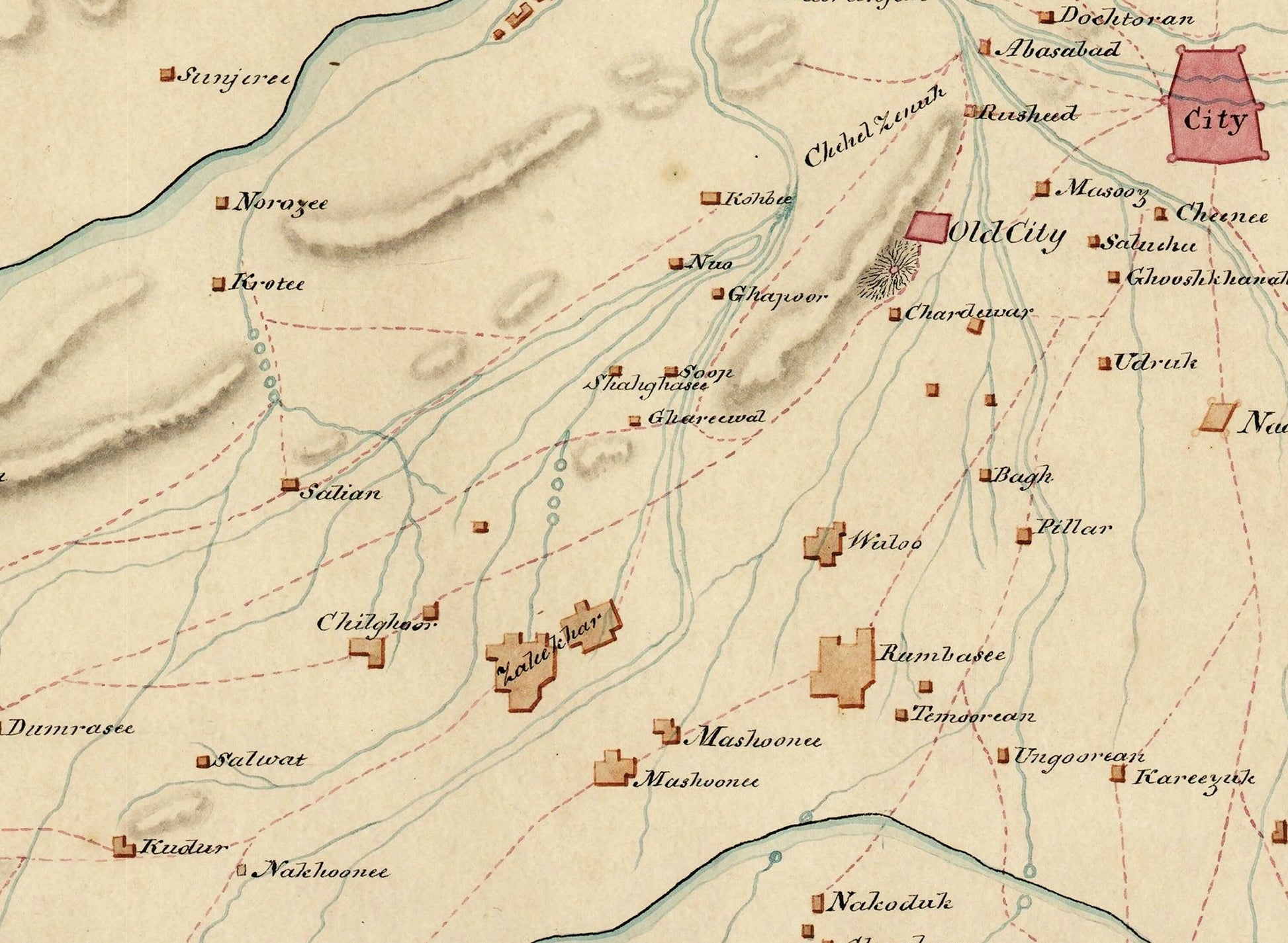 Villages round Kundahar - Kandahar, Afghanistan - Map dated 1840 - Antique Reproduction - Available Framed