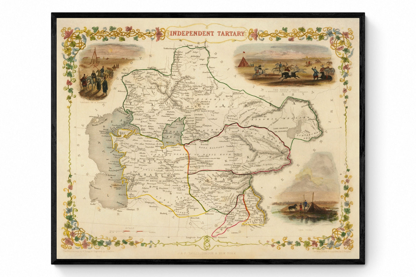 Independent Tartary - Central Asia 1851 Map - Antique Reproduction - Kazakhstan, Uzbekistan, Turkmenistan - Available Framed