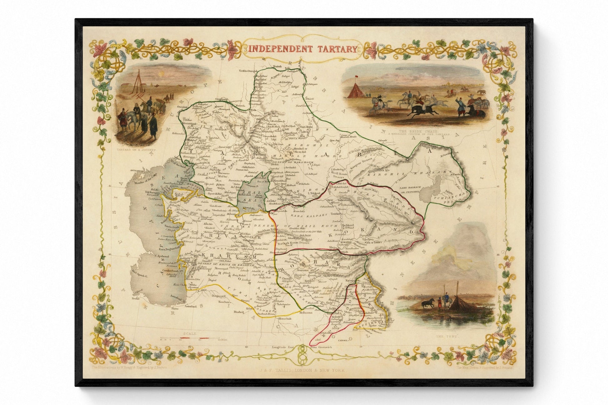 Independent Tartary - Central Asia 1851 Map - Antique Reproduction - Kazakhstan, Uzbekistan, Turkmenistan - Available Framed