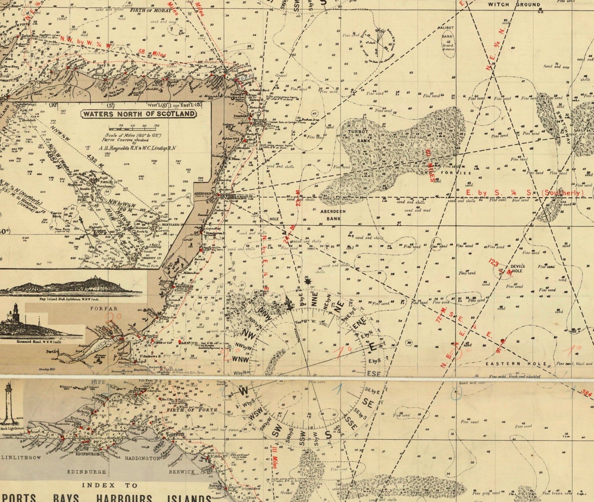 Fishermen's Chart of the North Sea Map - Antique Reproduction - dated 1920 - Fishing Map - British Isles - Available Framed