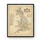 Biographical Map of the British Isles Map showing Authors, Poets, Statesmen, etc - Antique Reproduction - Britain Map - Available Framed