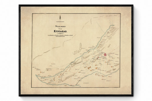 Villages round Kundahar - Kandahar, Afghanistan - Map dated 1840 - Antique Reproduction - Available Framed