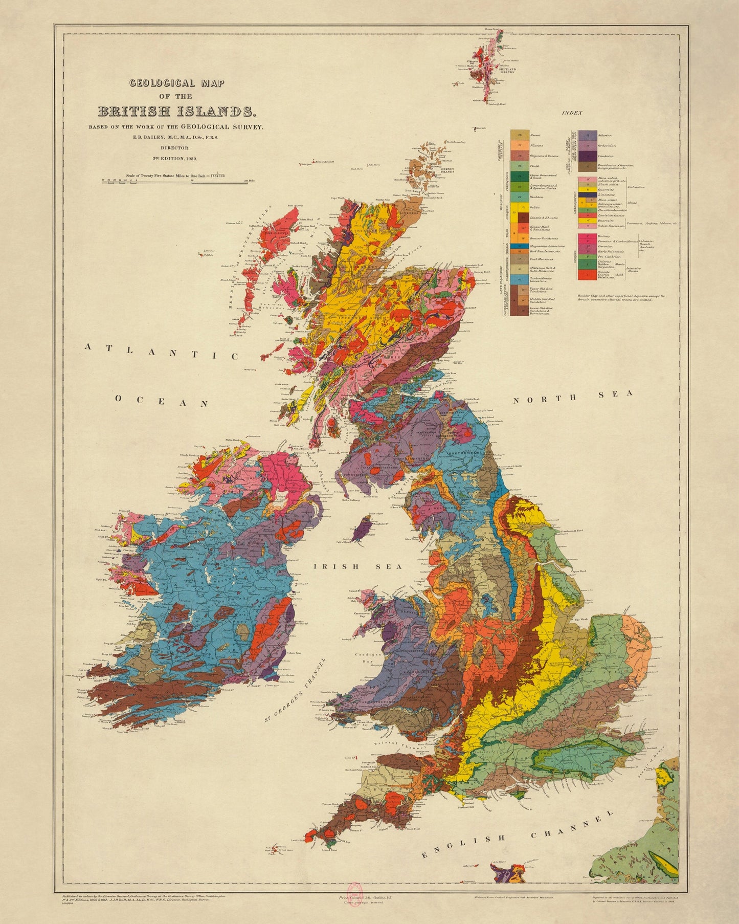 Geological Map of the British Islands Map - Antique Reproduction - Geology Map - Britain Map - Ireland - Available Framed