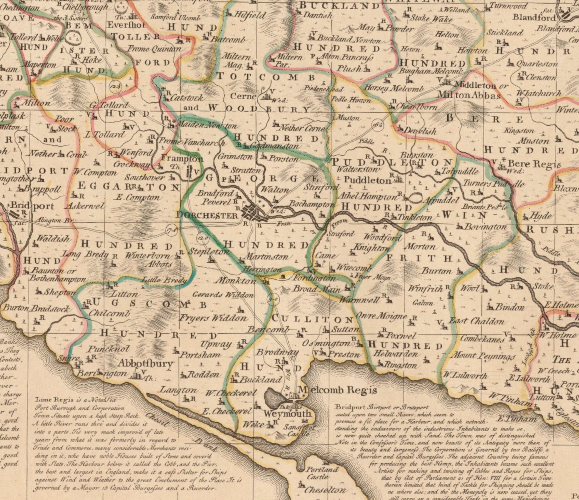 Dorsetshire Map dated 1760 - Antique Reproduction - Dorset - Emanuel Bowen - Detailed County Map - Available Framed