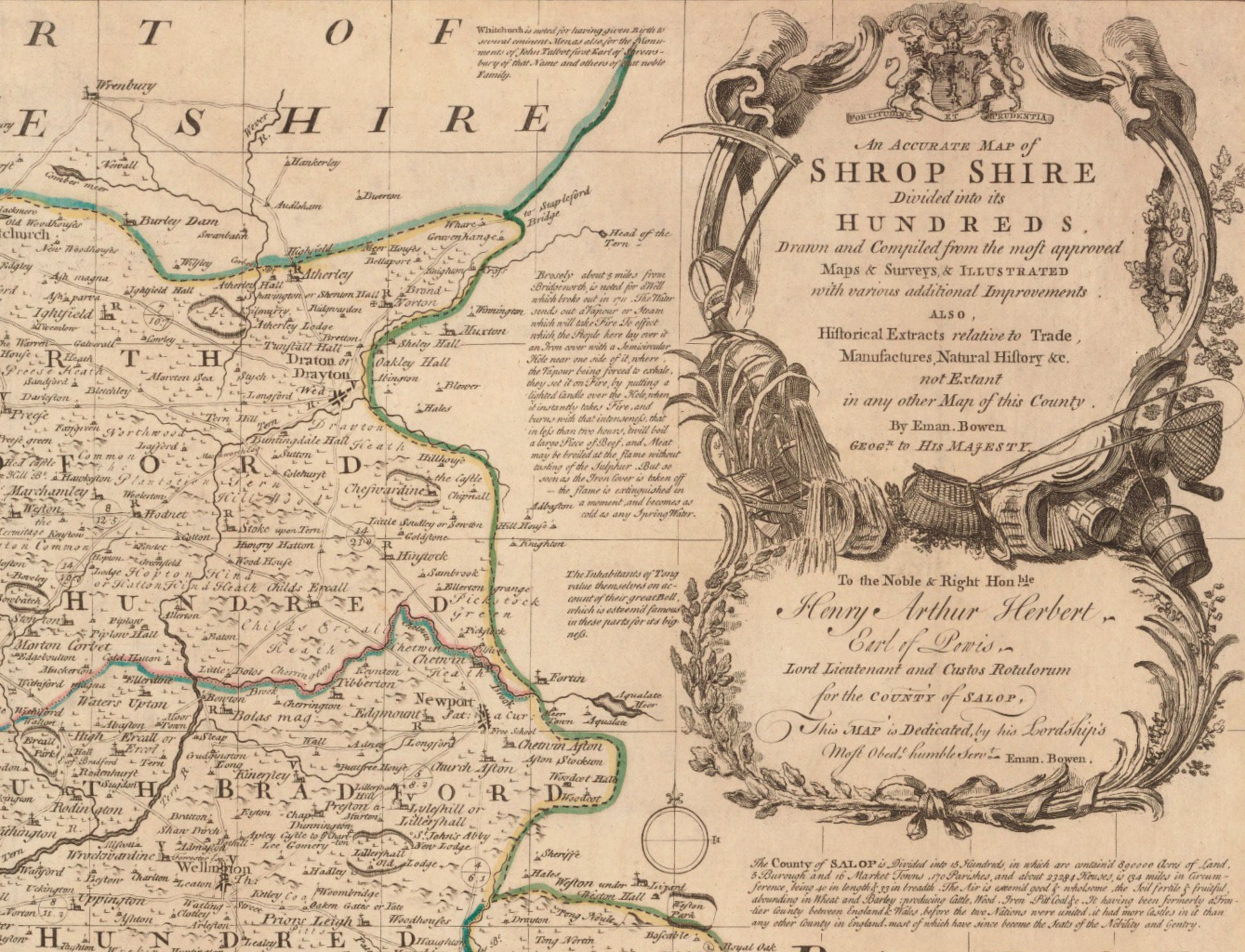 Shropshire Map dated 1760 - Antique Reproduction - Emanuel Bowen - Detailed County Map - Available Framed