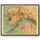 The Gold and Coal Fields of Alaska dated 1898 showing Steamer Routes and Trails - Antique Reproduction - Available Framed