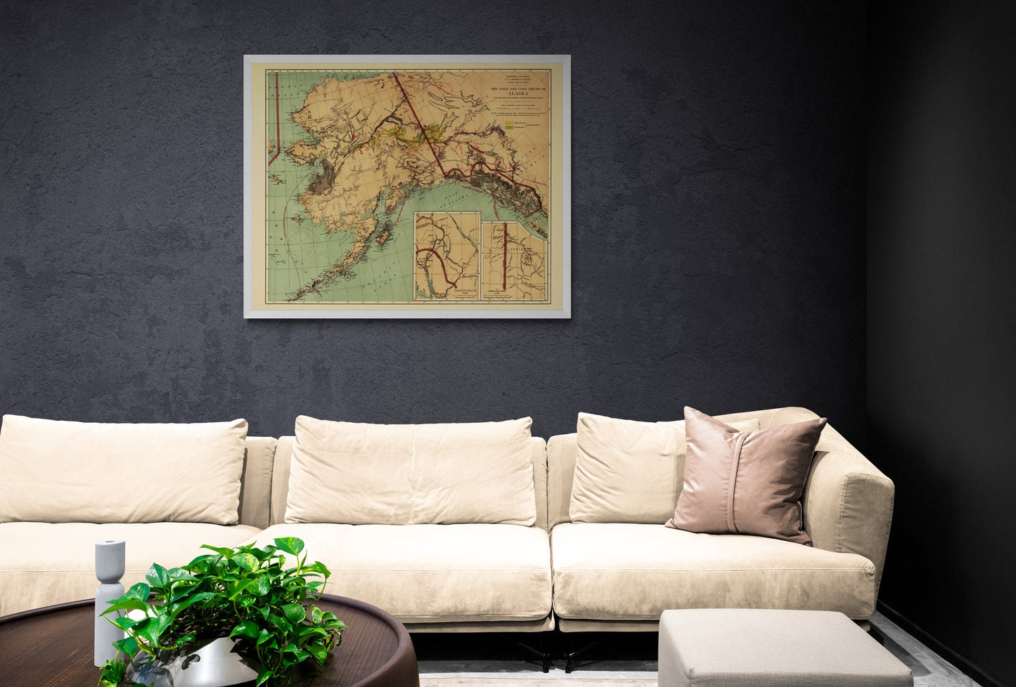 The Gold and Coal Fields of Alaska dated 1898 showing Steamer Routes and Trails - Antique Reproduction - Available Framed