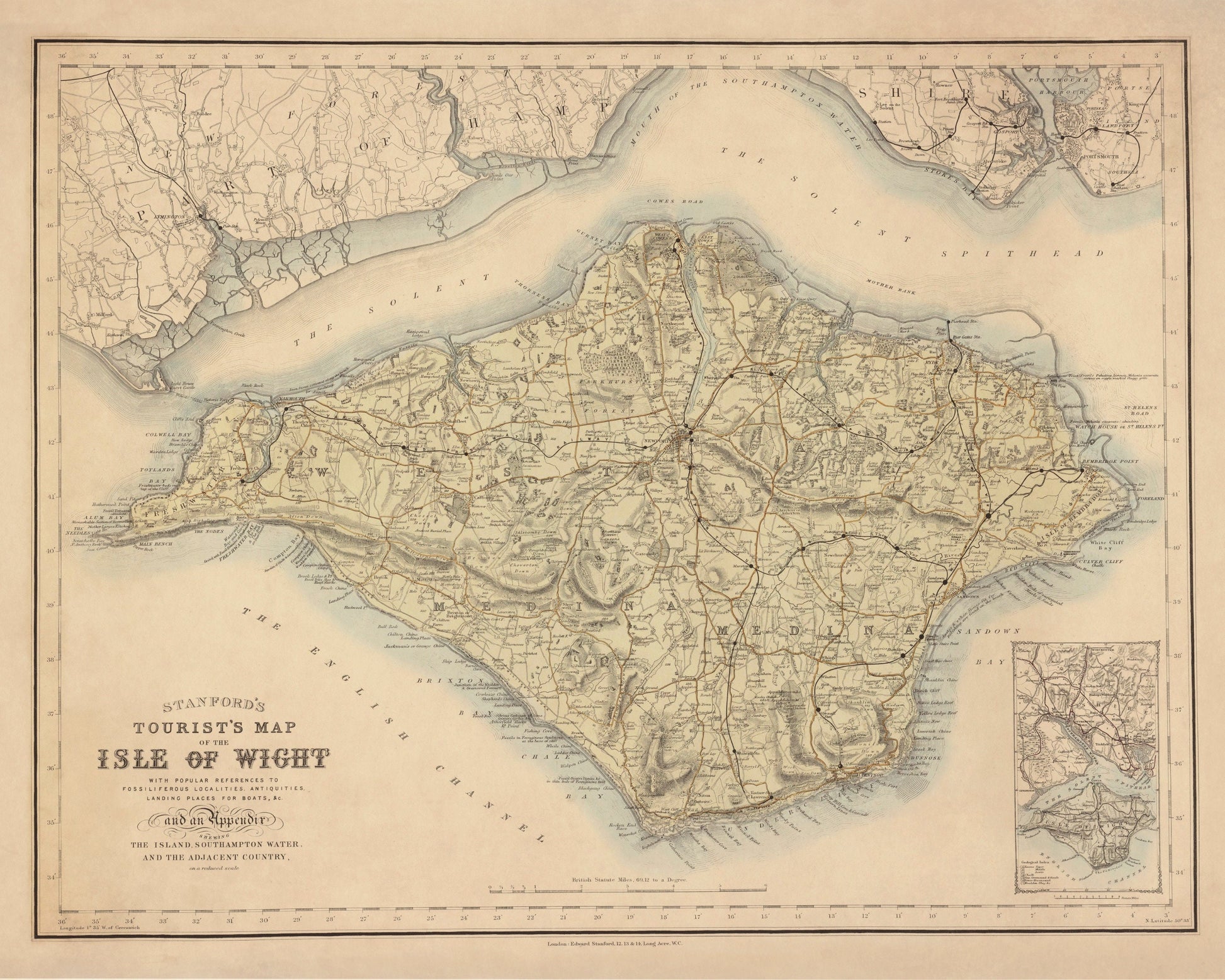 Isle of Wight Map dated c.1870 - Antique Reproduction - Unusual Map - Hampshire - Available Framed