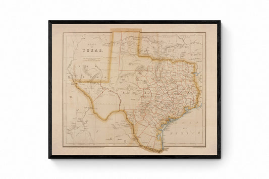 State of Texas map dated 1857 - Antique Reproduction - Available Framed