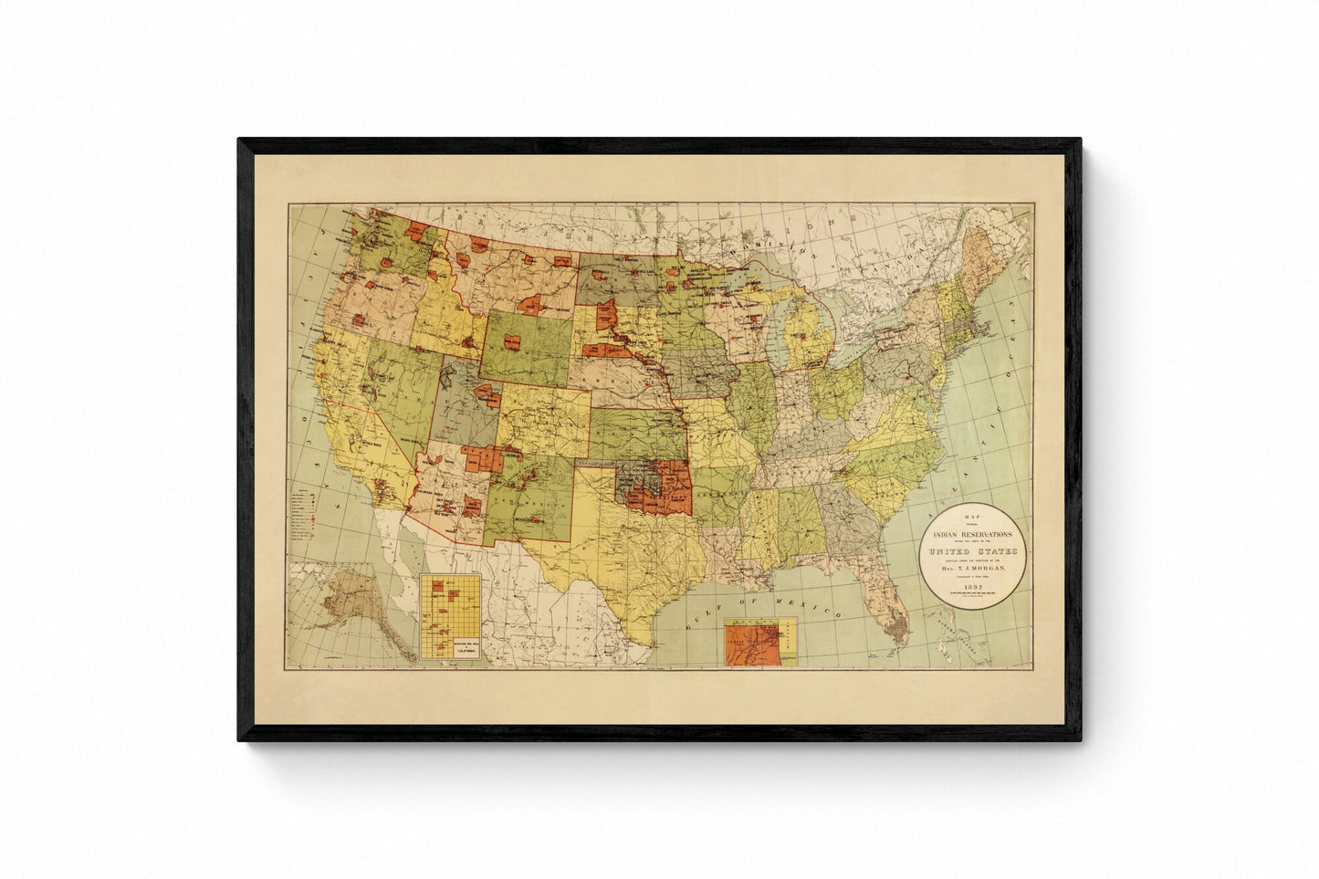 Map showing Indian Reservations within the limits of the United States dated 1892 - Antique Reproduction - Available Framed