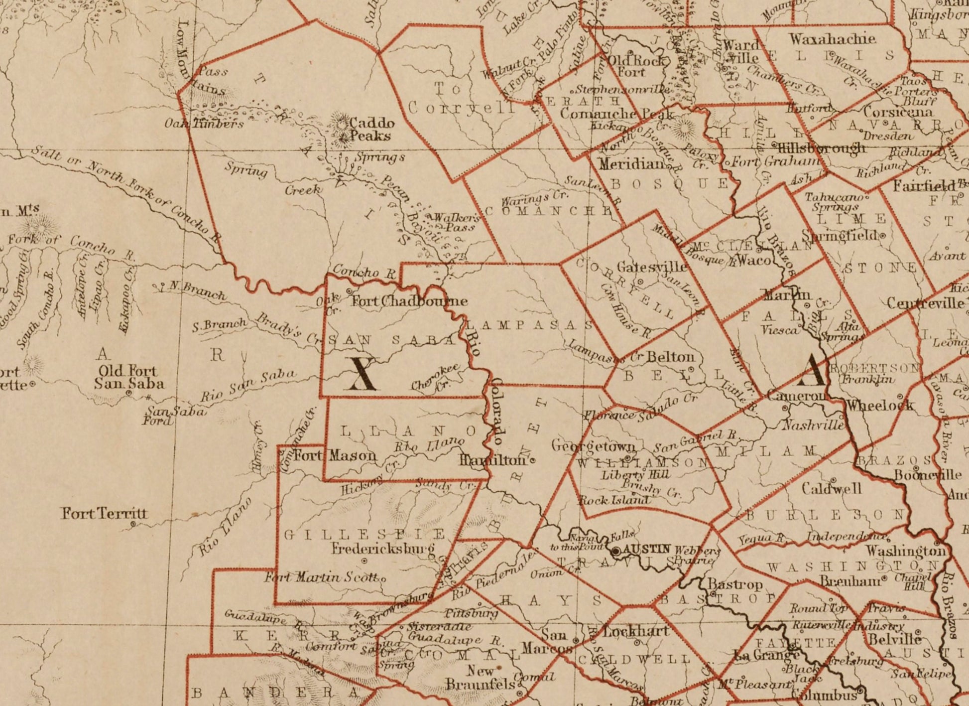 State of Texas map dated 1857 - Antique Reproduction - Available Framed