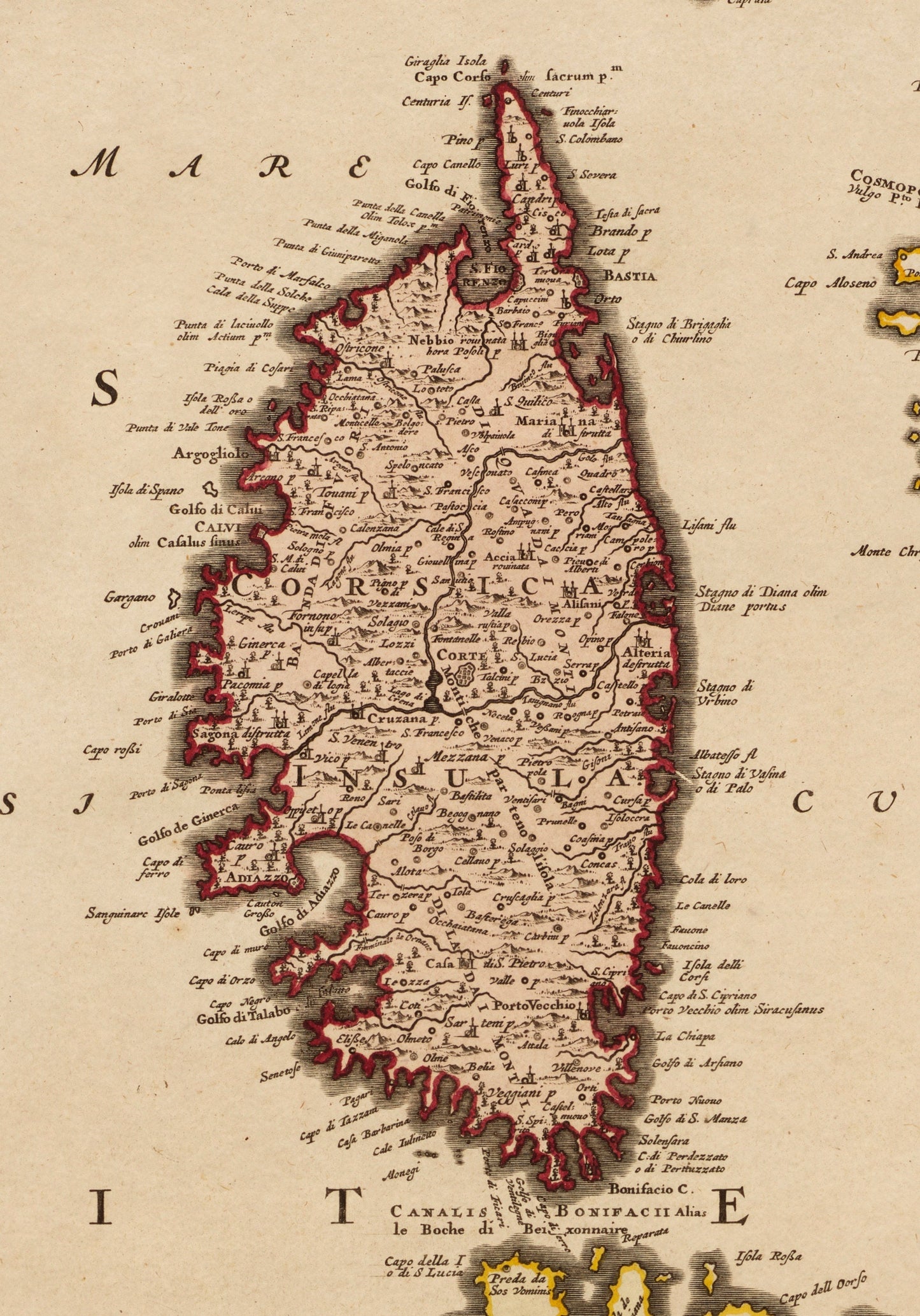 Sardinia and Corsica Map dated c. 1715 - Antique Reproduction - Italy & France - Available Framed