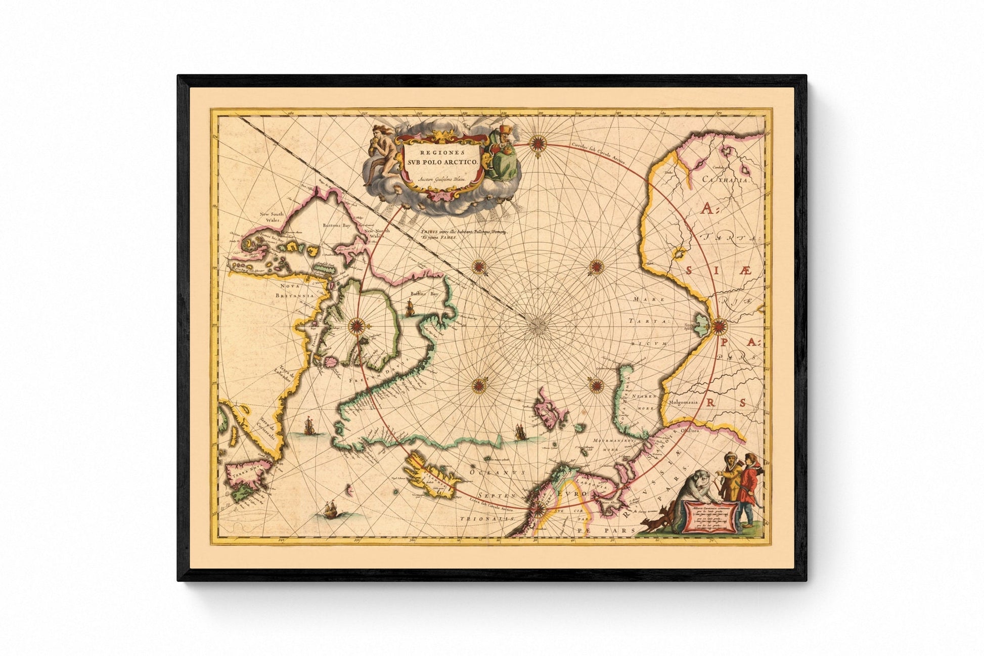 Arctic Region Map dated 1638 - Regiones SVB Polo Arctico - Antique Reproduction - Arctic Circle - North Pole - Available Framed