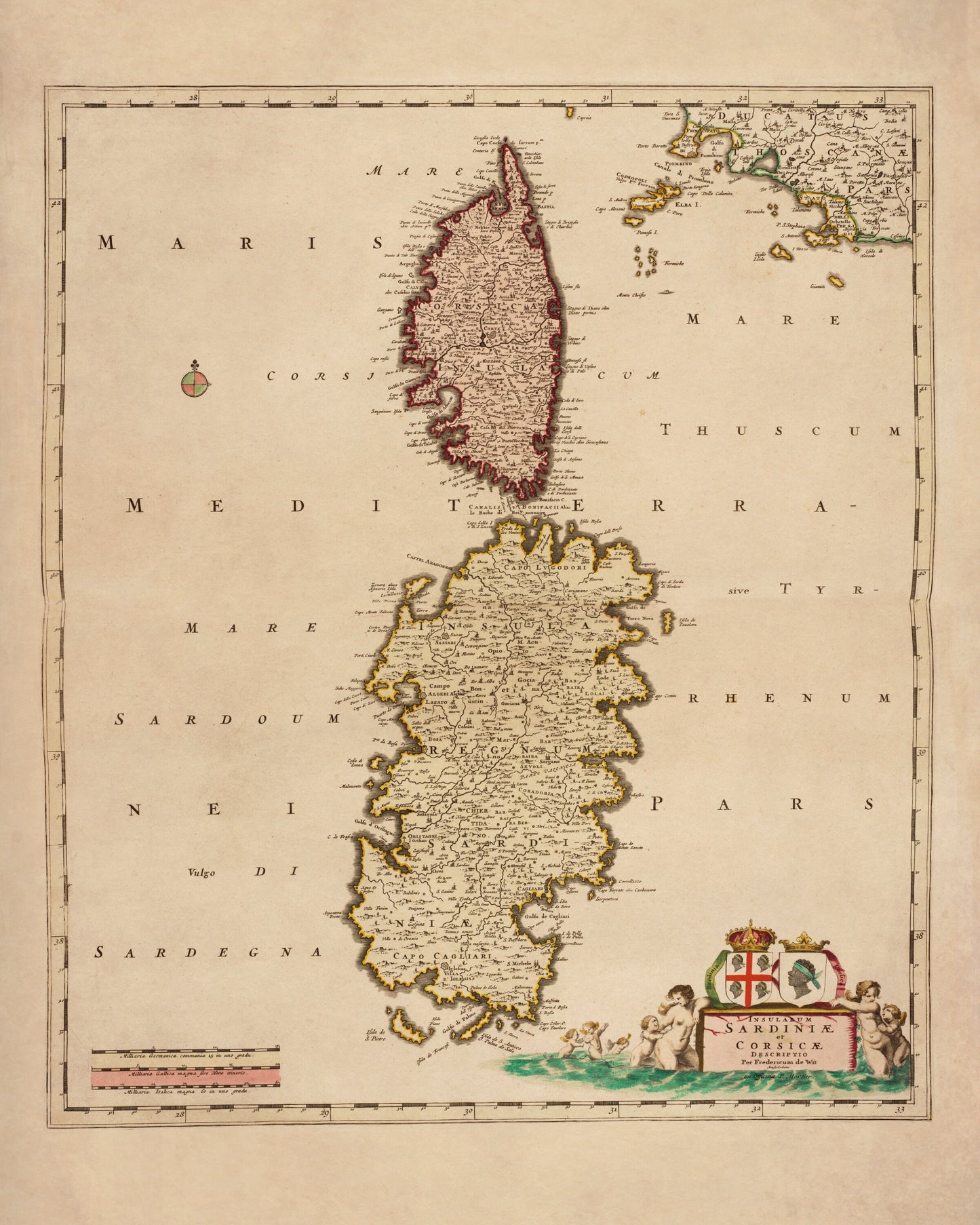 Sardinia and Corsica Map dated c. 1715 - Antique Reproduction - Italy & France - Available Framed