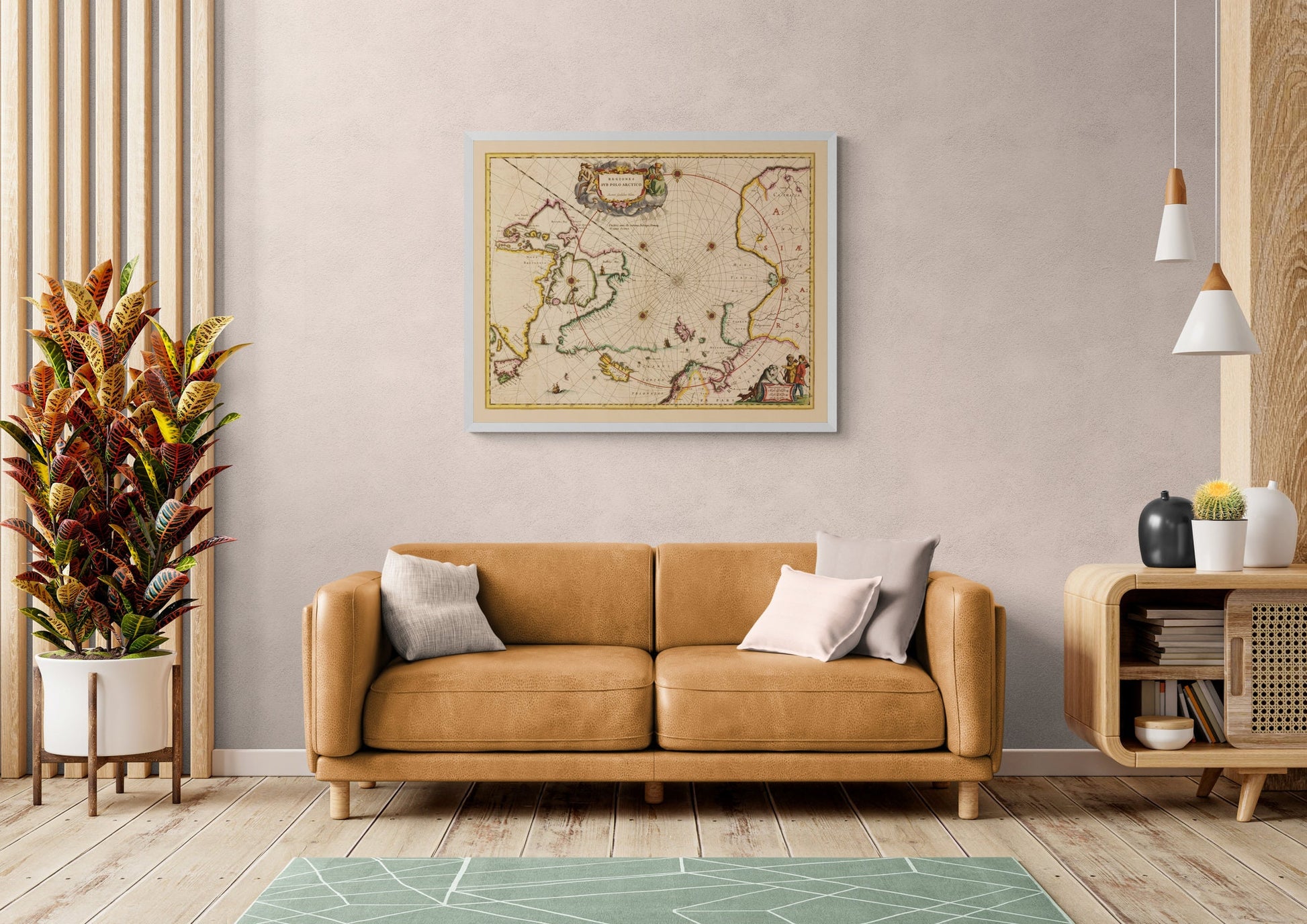 Arctic Region Map dated 1638 - Regiones SVB Polo Arctico - Antique Reproduction - Arctic Circle - North Pole - Available Framed