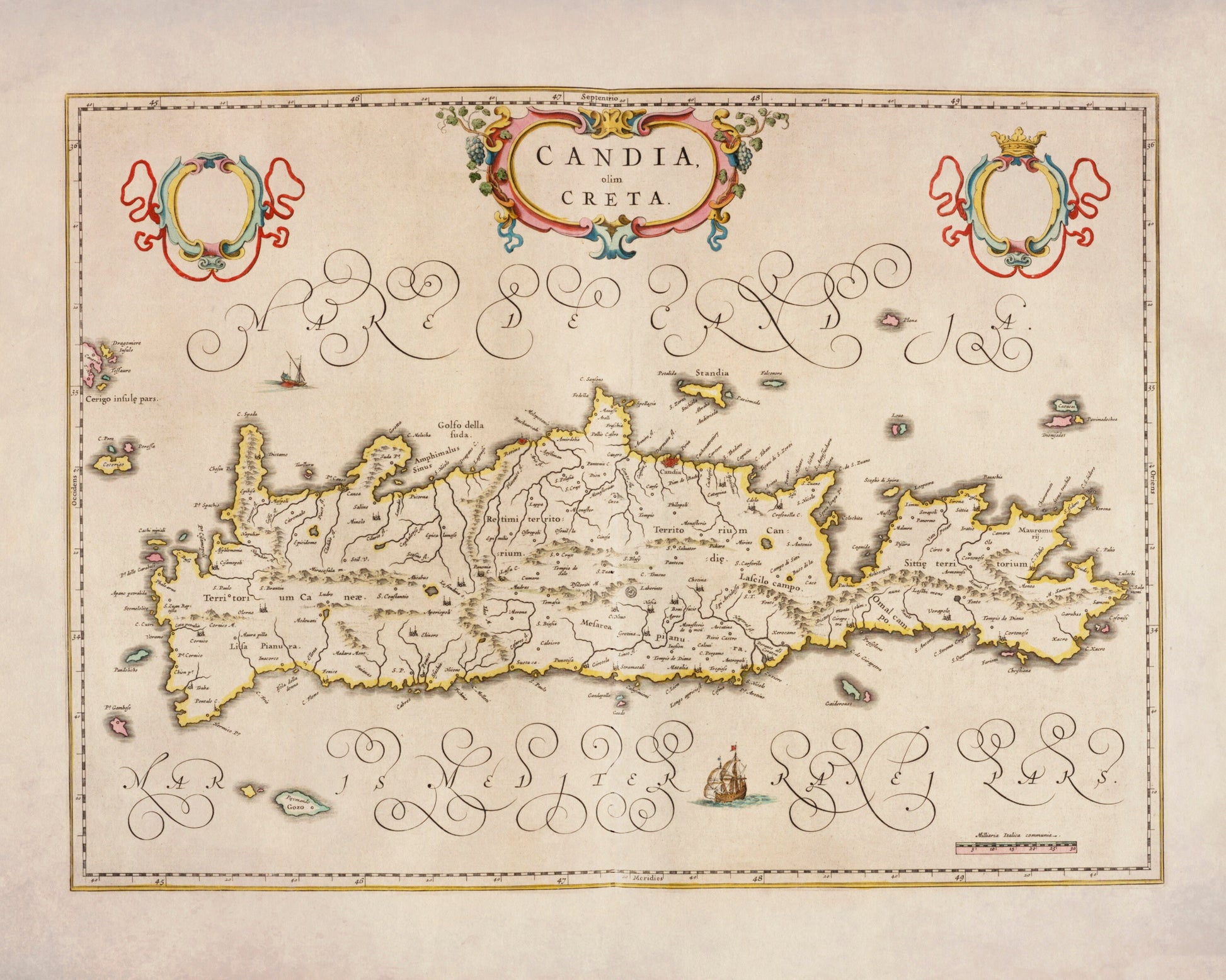 Crete (Candia - Creta) dated 1667 - Antique Reproduction - Greece - Joan Blaeu - Available Framed