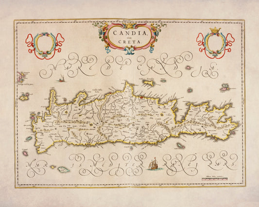 Crete (Candia - Creta) dated 1667 - Antique Reproduction - Greece - Joan Blaeu - Available Framed