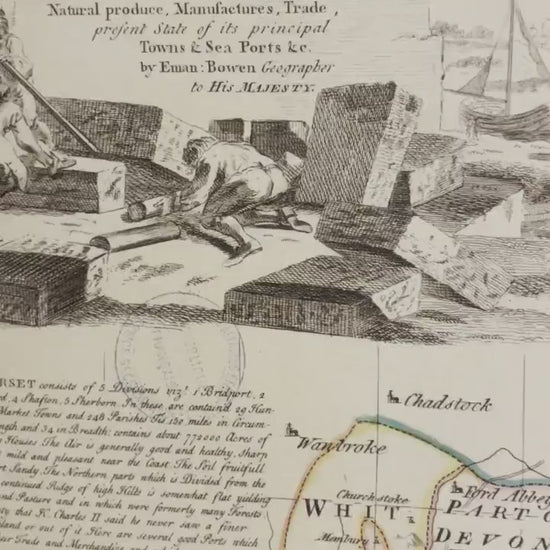 Dorsetshire Map dated 1760 - Antique Reproduction - Dorset - Emanuel Bowen - Detailed County Map - Available Framed