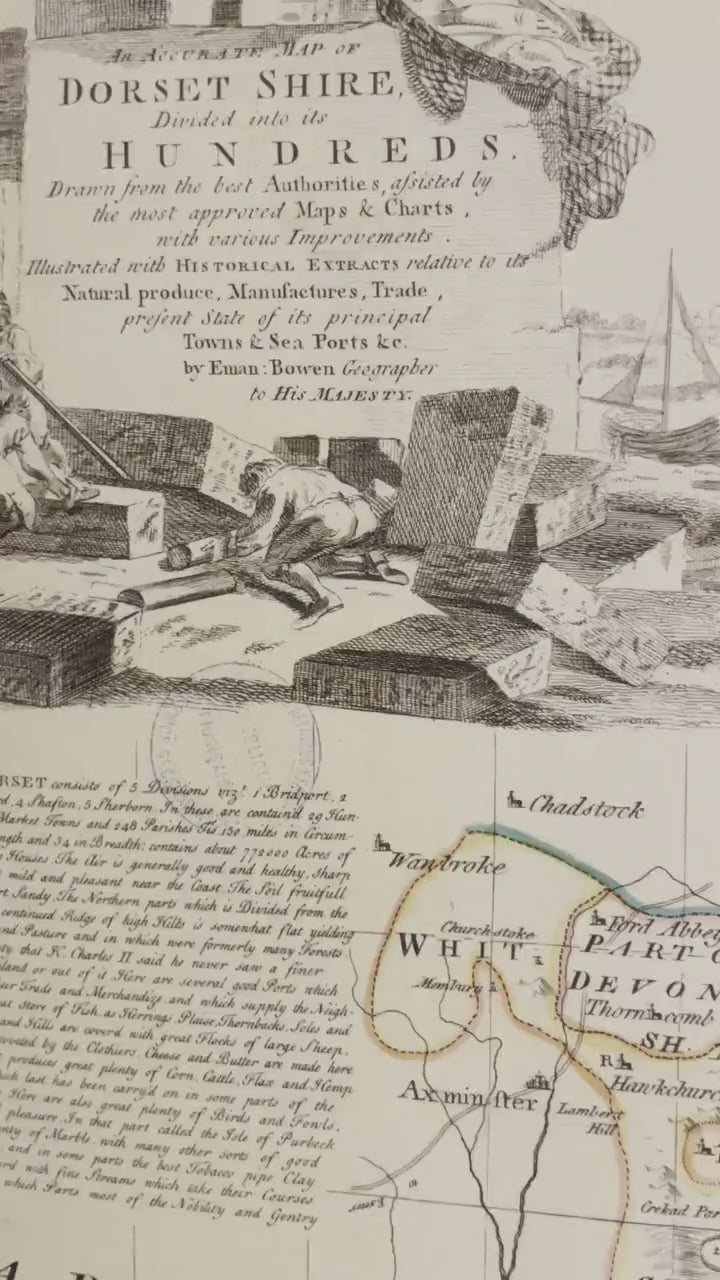 Dorsetshire Map dated 1760 - Antique Reproduction - Dorset - Emanuel Bowen - Detailed County Map - Available Framed