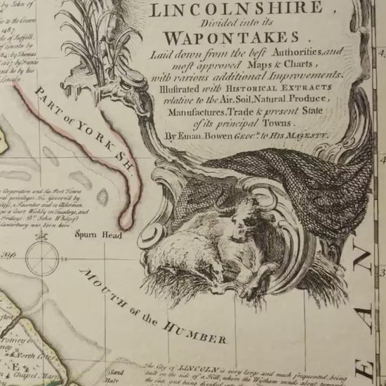 Lincolnshire Map dated 1755 - Antique Reproduction - Emanuel Bowen - Detailed County Map - Available Framed