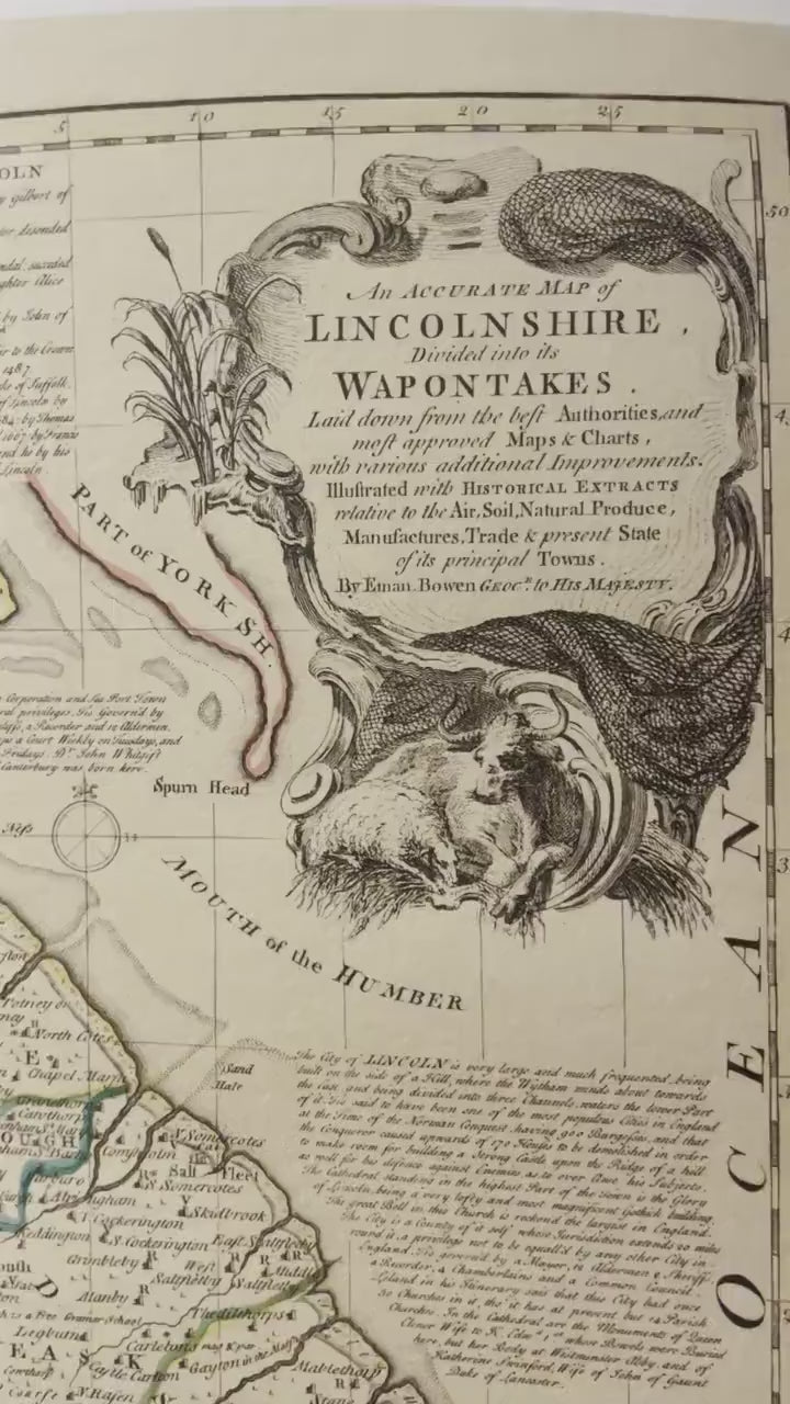 Lincolnshire Map dated 1755 - Antique Reproduction - Emanuel Bowen - Detailed County Map - Available Framed