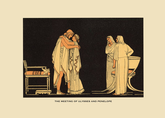 The Meet of Ulysses and Penelope Antique Reproduction Print - Greece - Classics - Retro Decor - Available Framed