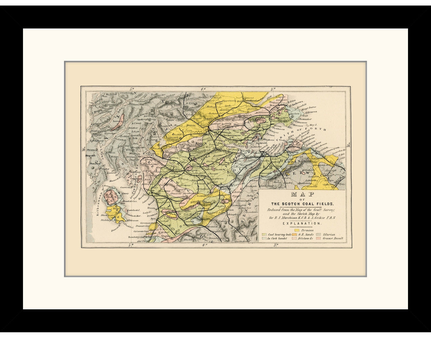 Map of the Scotch Coal Fields Antique Reproduction