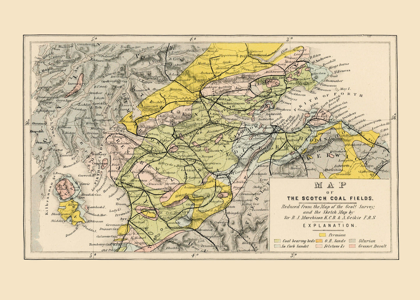 Map of the Scotch Coal Fields Antique Reproduction