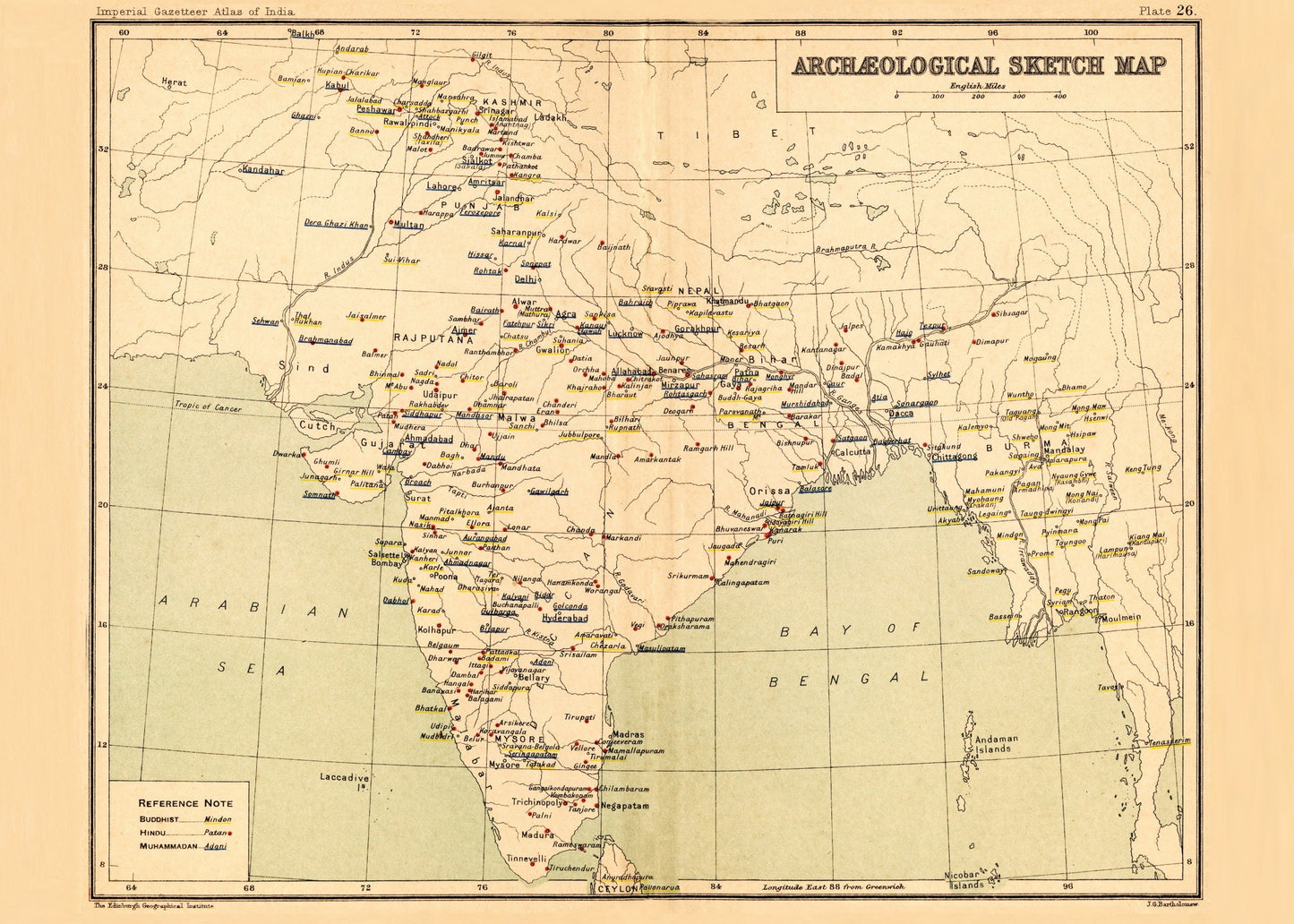 Archaelogical Sketch Map of India showing Buddhist, Hindu and Muslim Sites