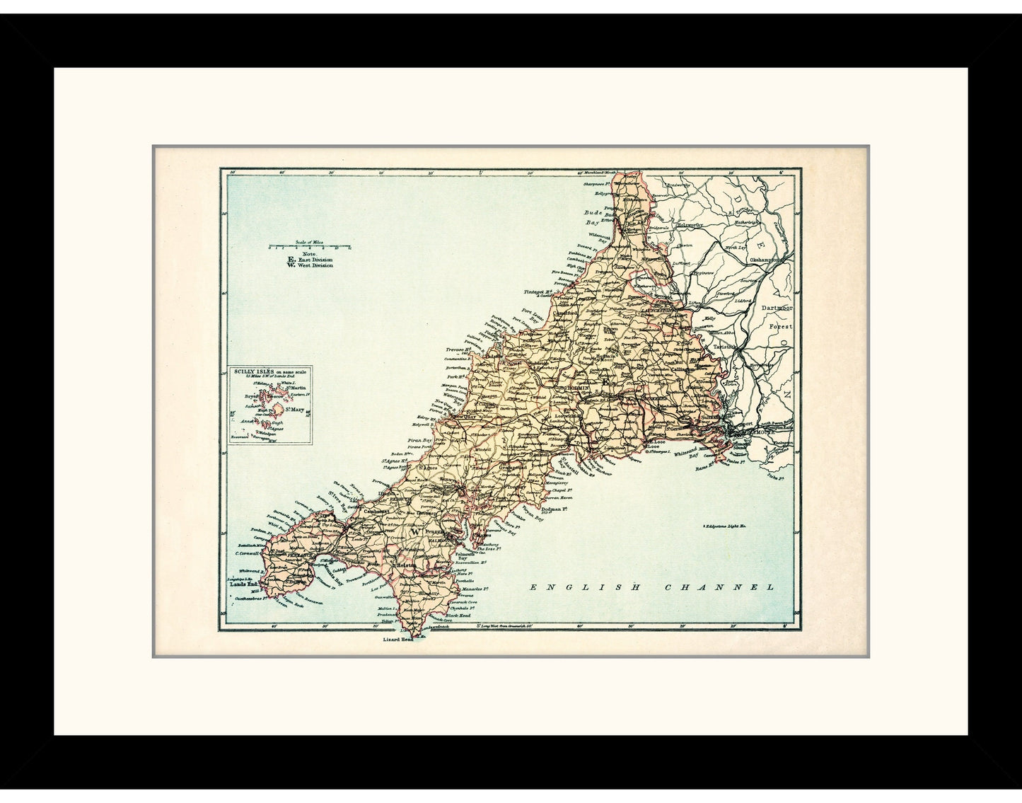 Cornwall Map Antique Reproduction