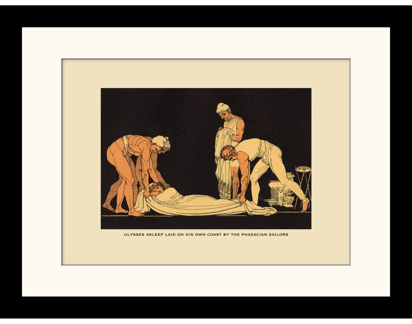 Ulysses asleep laid on his own coast by the Phaeacian Sailors Print