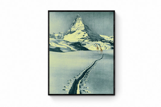 Giraffe Mountaineers Print - Antique Art Reproduction - Surreal Antique Collage - Vintage Wall Art - Retro Wall Decor - Available Framed