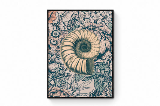 Retro Ammonite Print - Antique Art Reproduction - Surreal Antique Collage - Fossil - Vintage Wall Art - Retro Wall Decor - Available Framed