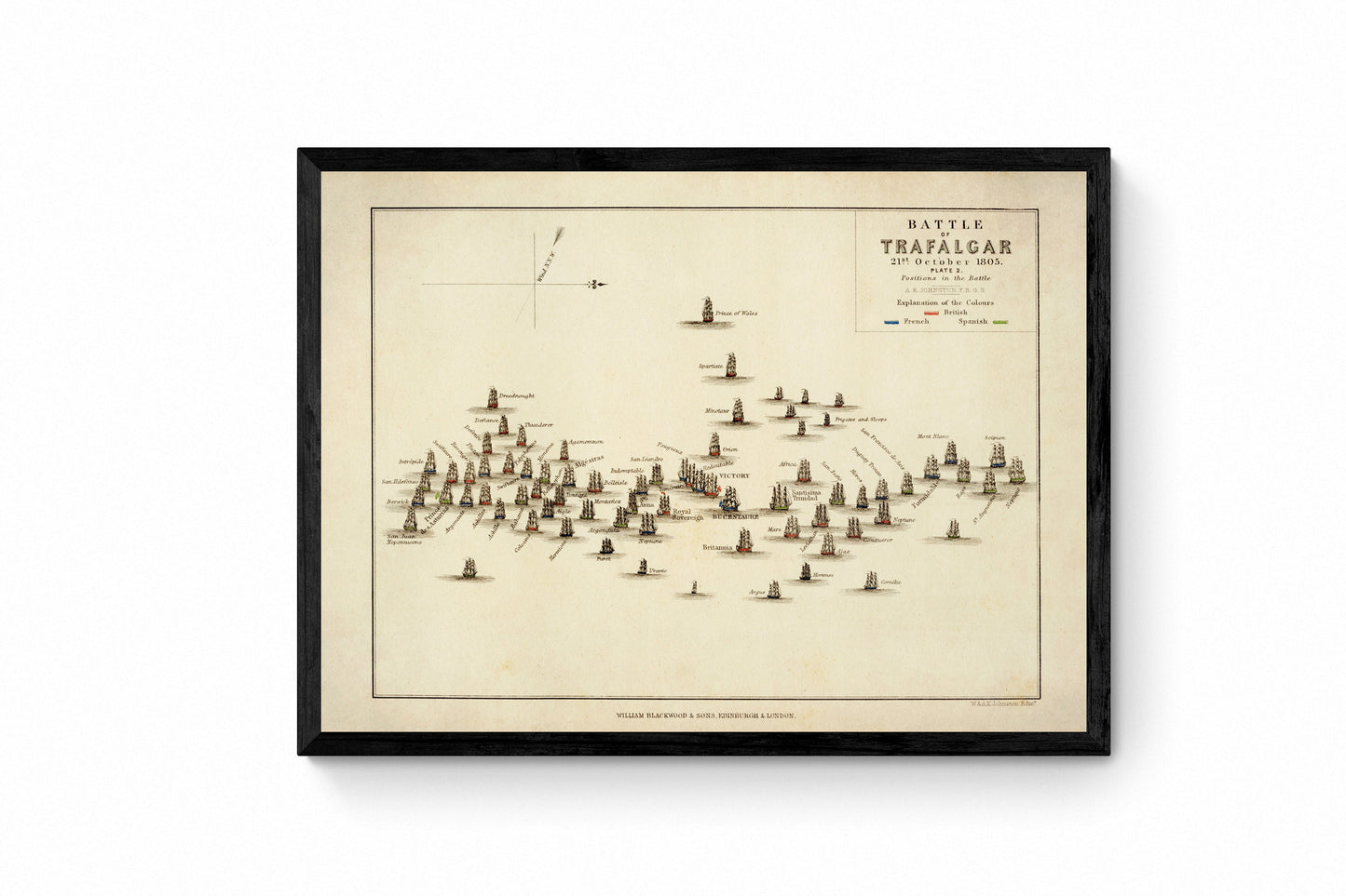 Battle of Trafalgar Map showing positions in Battle