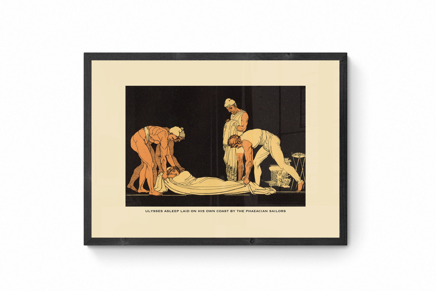 Ulysses asleep laid on his own coast by the Phaeacian Sailors Print