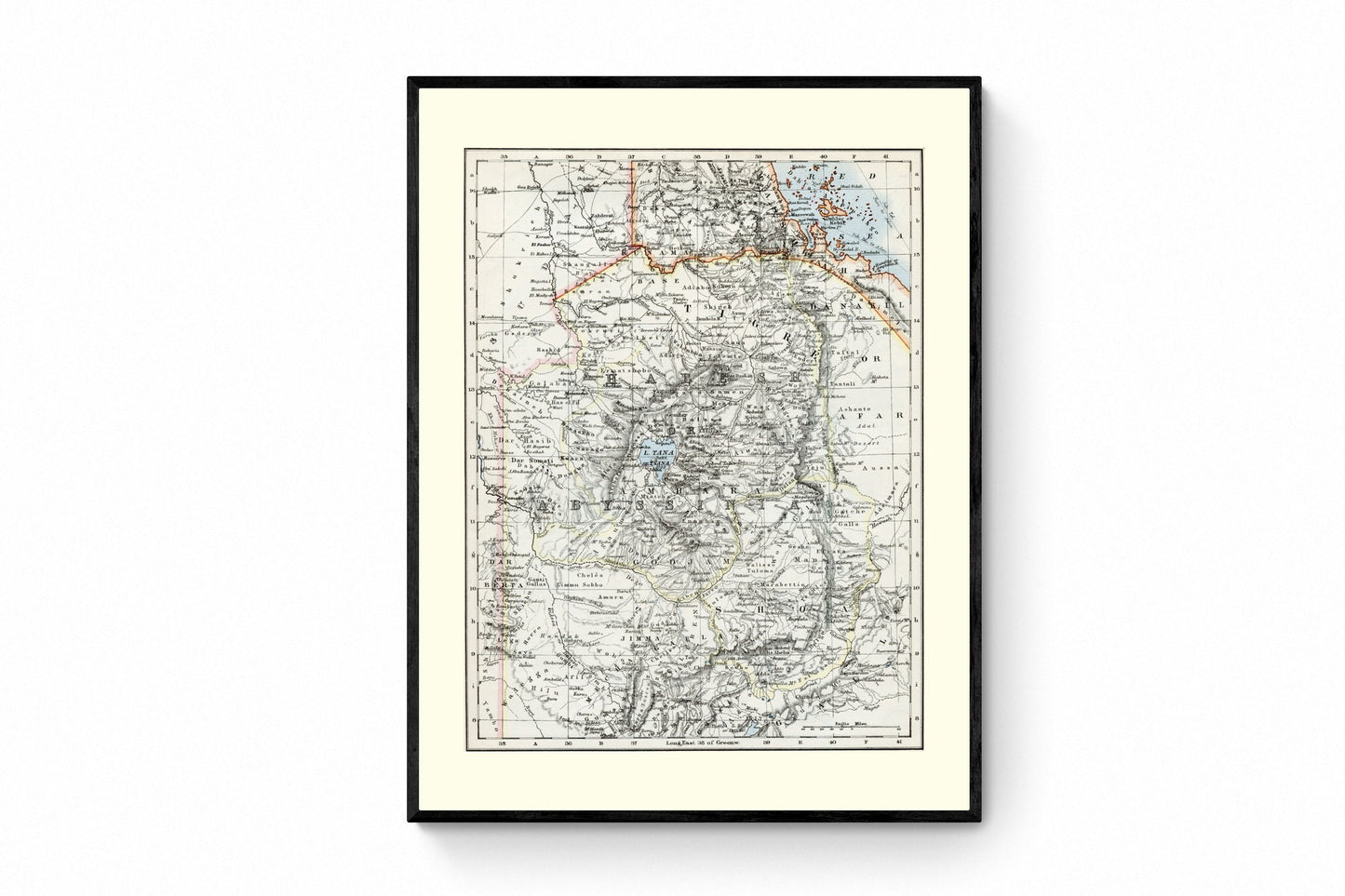 Abyssinia Map - Antique Reproduction - Ethiopia - Eritrea - Ethiopian Empire - Kingdom of Abyssinia - East Africa - Available Framed