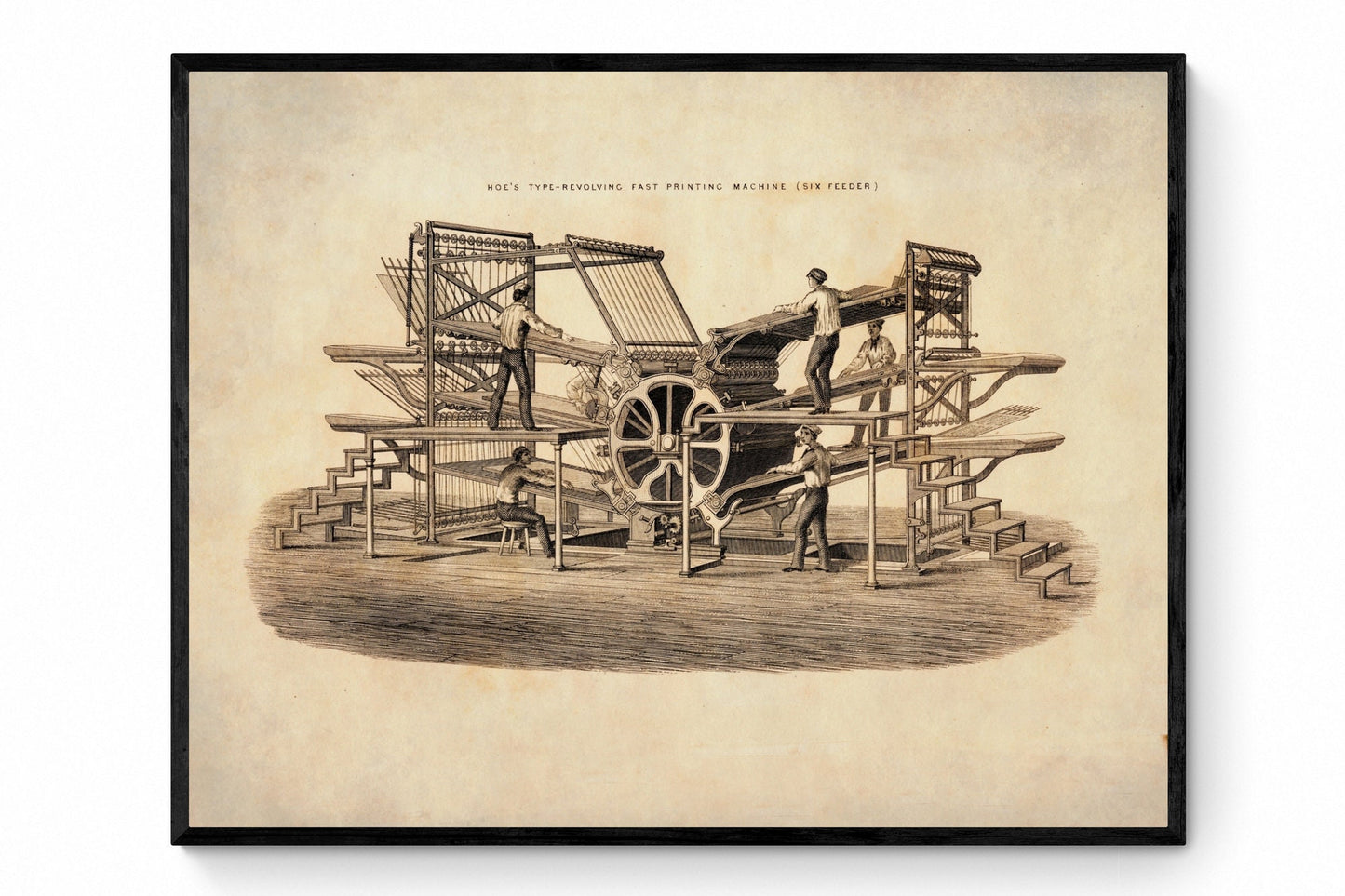 Hoe's Type-Revolving Fast Printing Machine - Antique Art Reproduction - Encyclopaedia Illustration - Victorian Technology - Available Framed