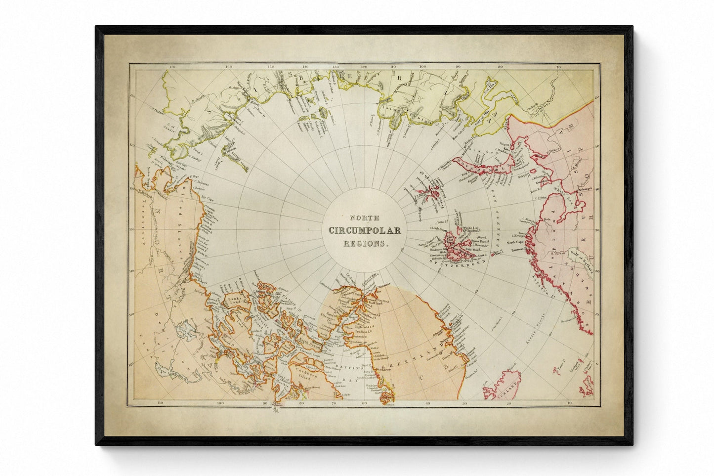 North Circumpolar Regions Map - Antique Reproduction - dated 1882 - Arctic Circle - North Pole - Polar Exploration - Available Framed