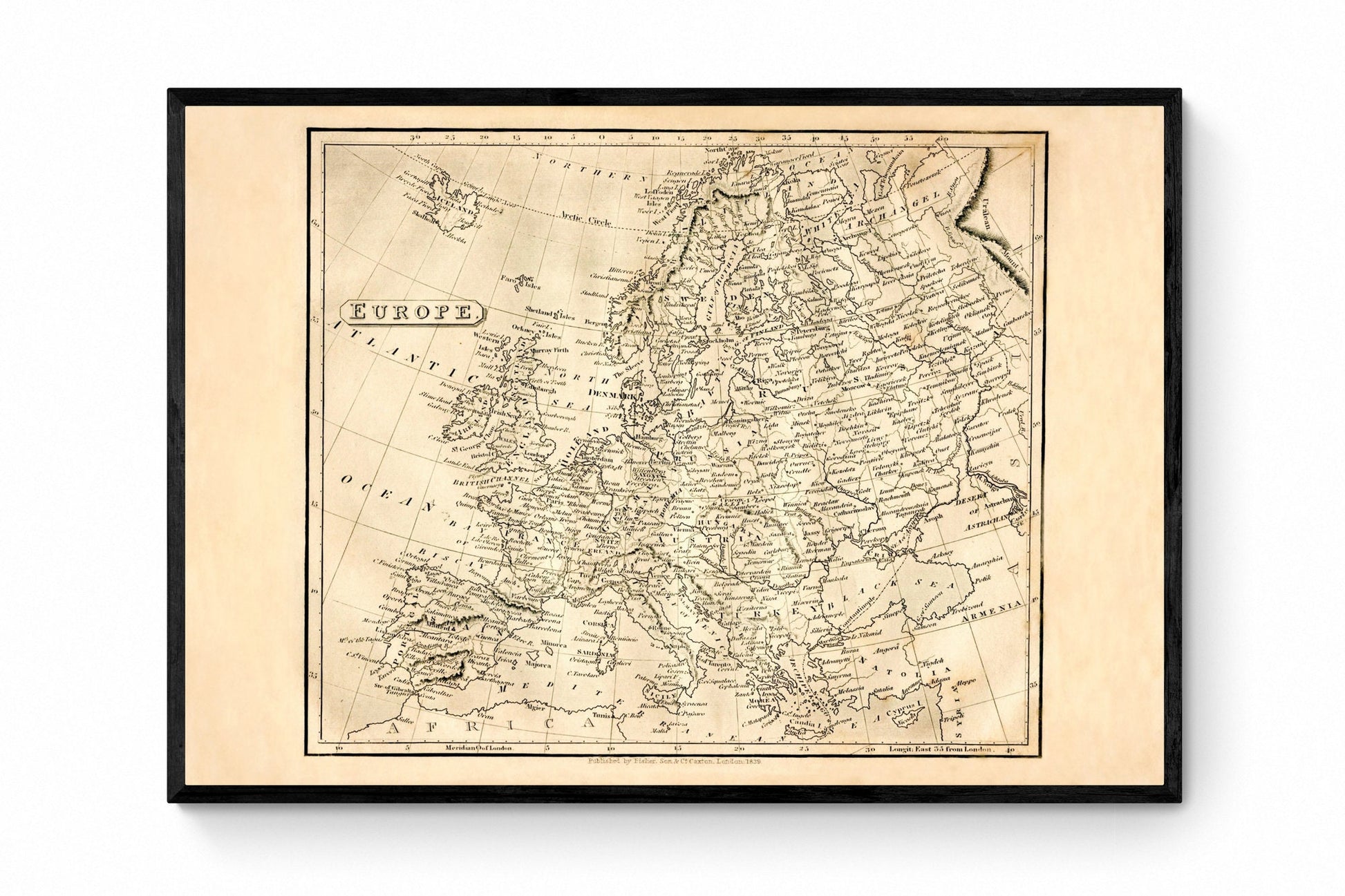 Europe in 1840 Map - Antique Reproduction - Continent History Map - European History - Available Framed