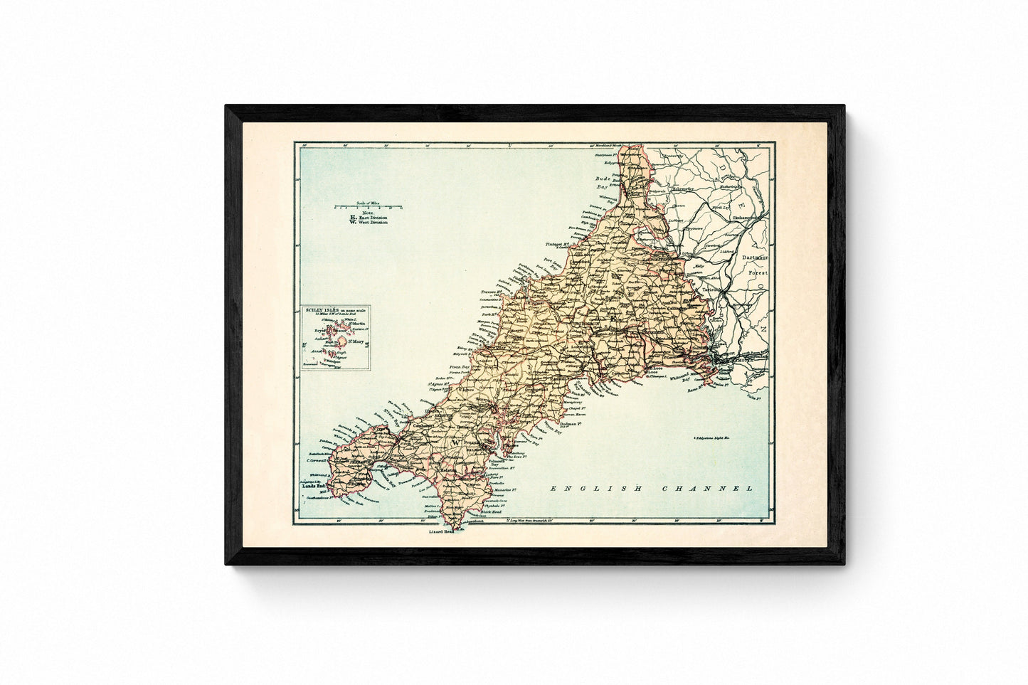 Cornwall Map Antique Reproduction