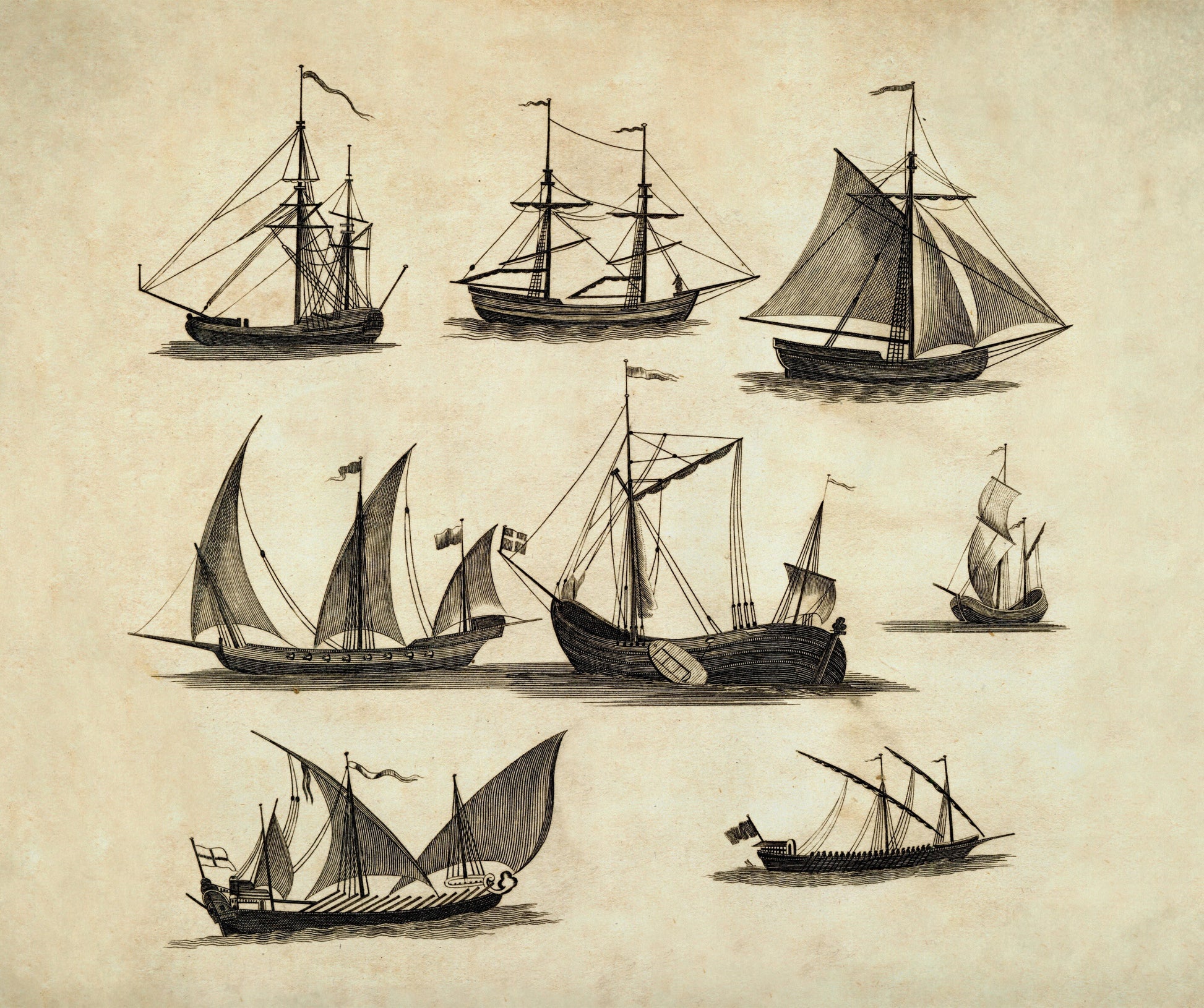 Sailing Ships - Antique Reproduction - Nautical Decor - Available Framed