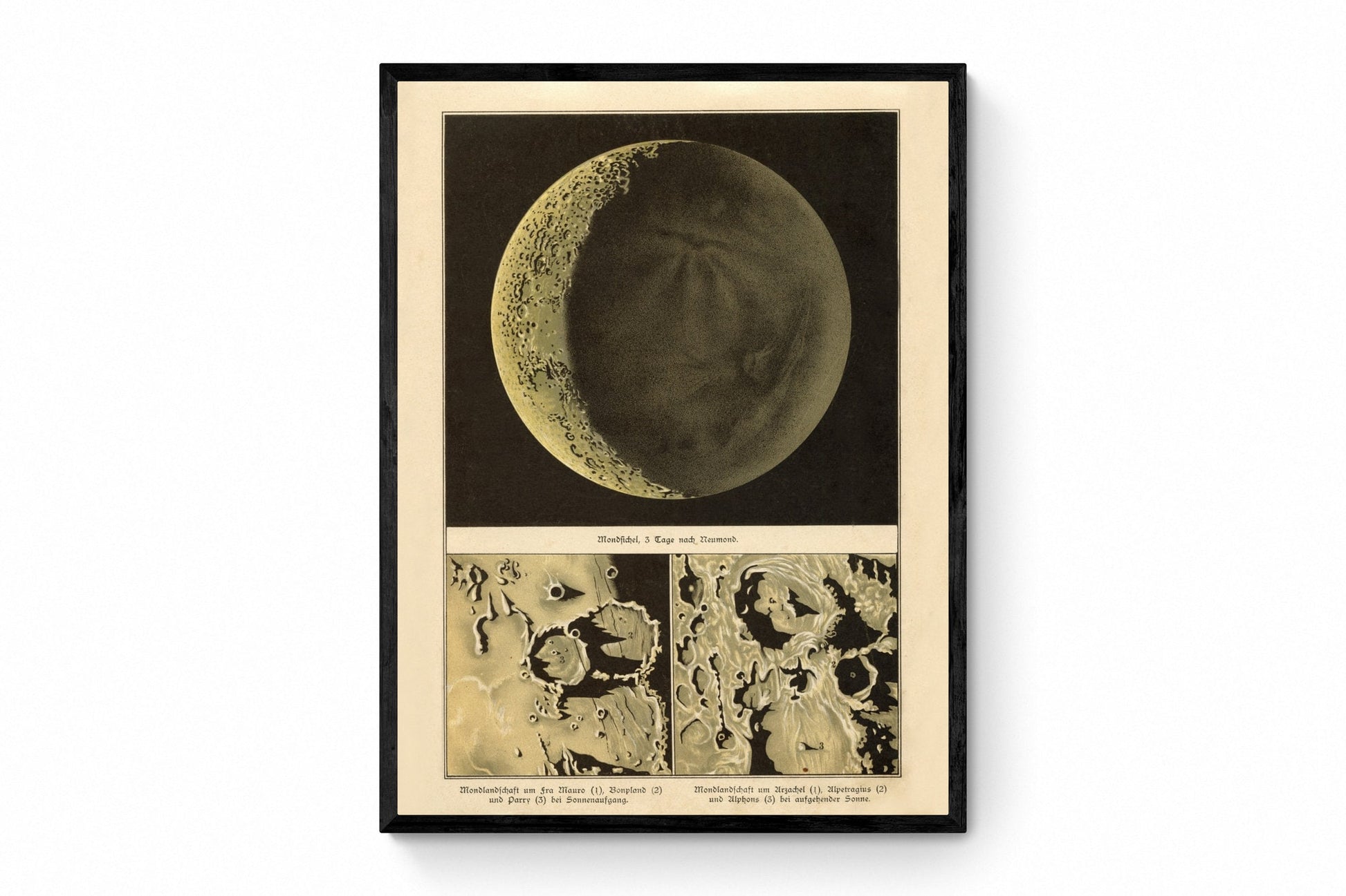 New Moon (Day after) Antique Art Reproduction - Lunar Crater and Landscape - Astronomy - Celestial Art - Wall Decor - Available Framed