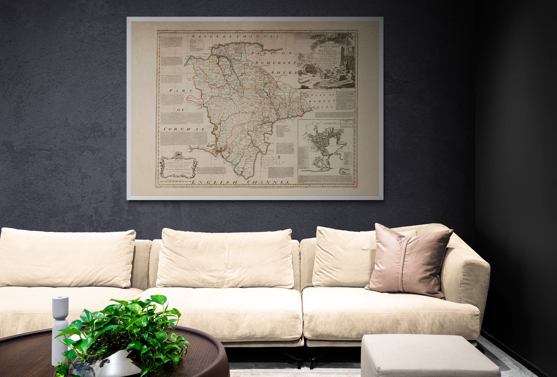 Devon Map dated 1749 - Antique Reproduction - Emanuel Bowen - Detailed County Map - Available Framed