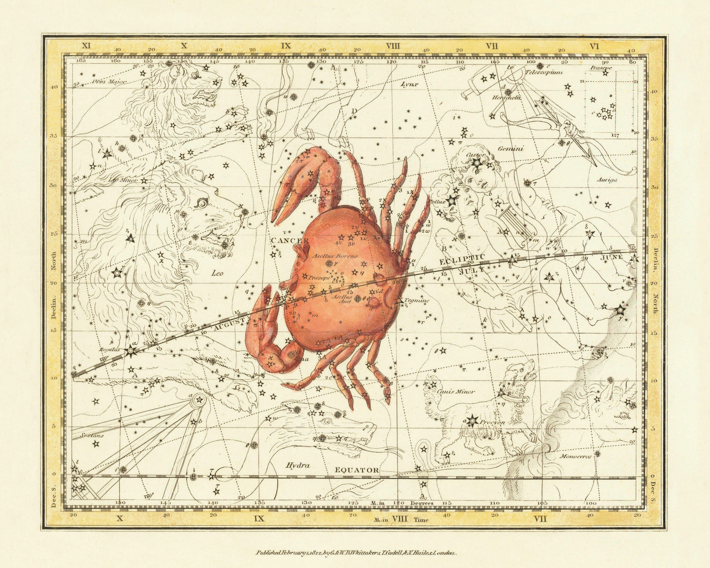 Cancer Constellation Antique Reproduction - Alexander Jamieson - dated 1822 - Star Sign - Zodiac - Astronomy - Available Framed